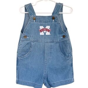 Lil Fans Kids VTG Denim Shortalls Overalls Blue 3-6 Months "M State" Embroidery